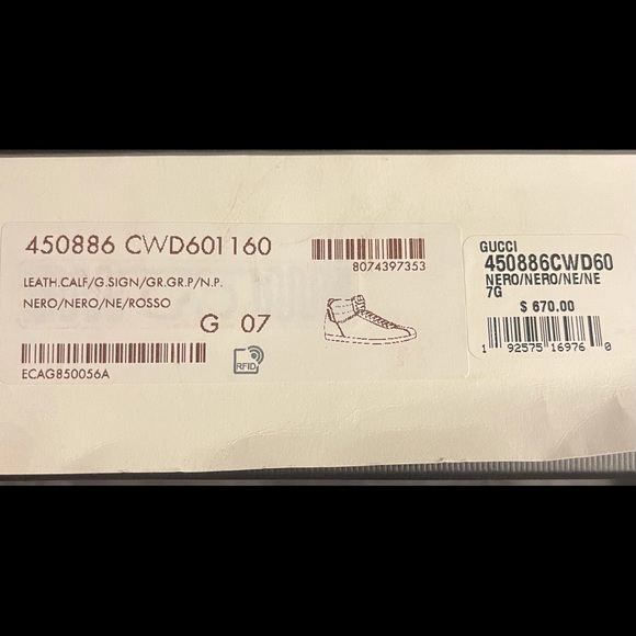 Gucci, black Leather G Sign, High Top Sneaker, Size 7 Men’s / 9.5 Women’s. - Picture 9 of 9